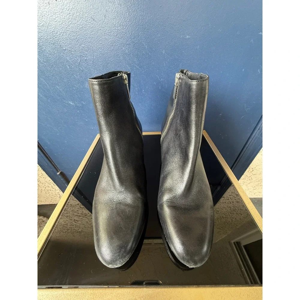 Michael Kors Black Leather Chain Heel Ankle Boots Womens 7M Side Zip Booties